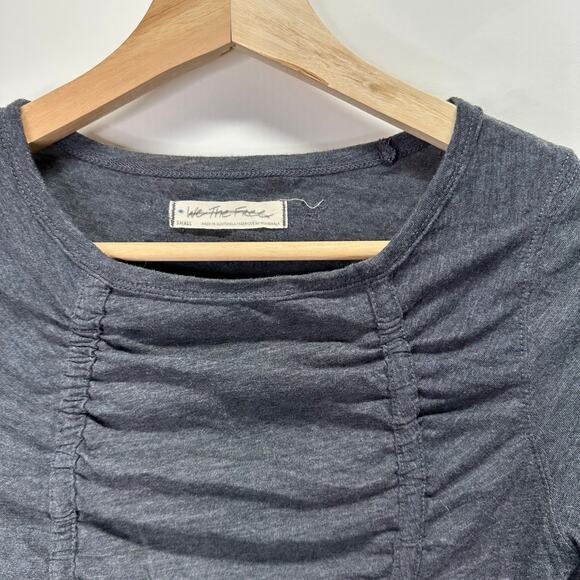 We The Free Gray Long Sleeve Stella Ruching Bodice Too Womens Small Free People - Picture 4 of 11
